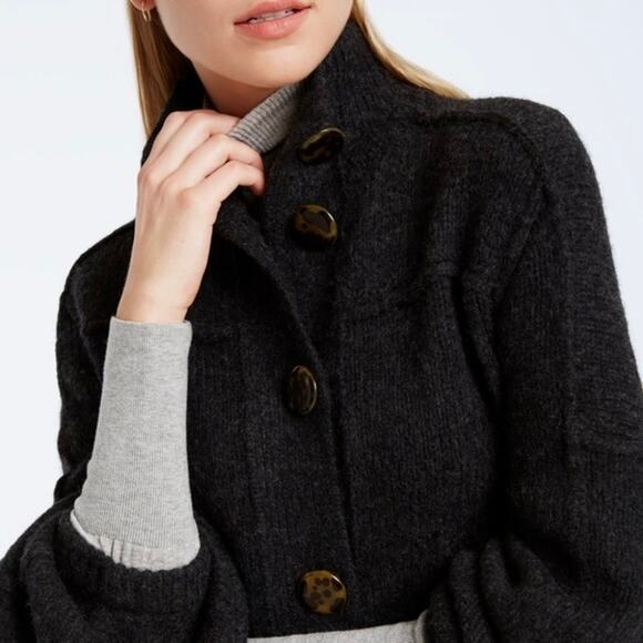 Tory Burch Jillian Wool Chunky Sweater Cardigan Charcoal Gray Sz XS Button Front - Picture 5 of 16